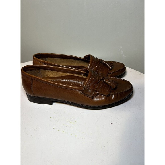 Oleg Cassini Tassel Loafers Brown Leather Dress Shoe Men Size 8 Made In Brazil - Picture 2 of 6